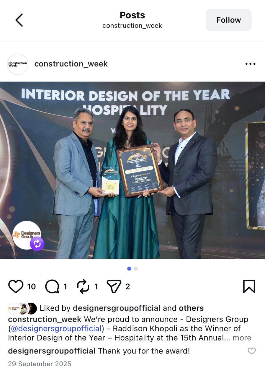 Construction Week Awards Interior Design of the Year Hospitality award