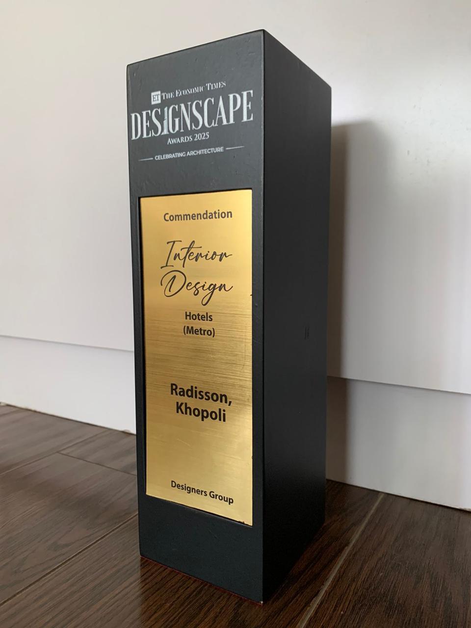 ET Designscape award trophy for Radisson Khopoli