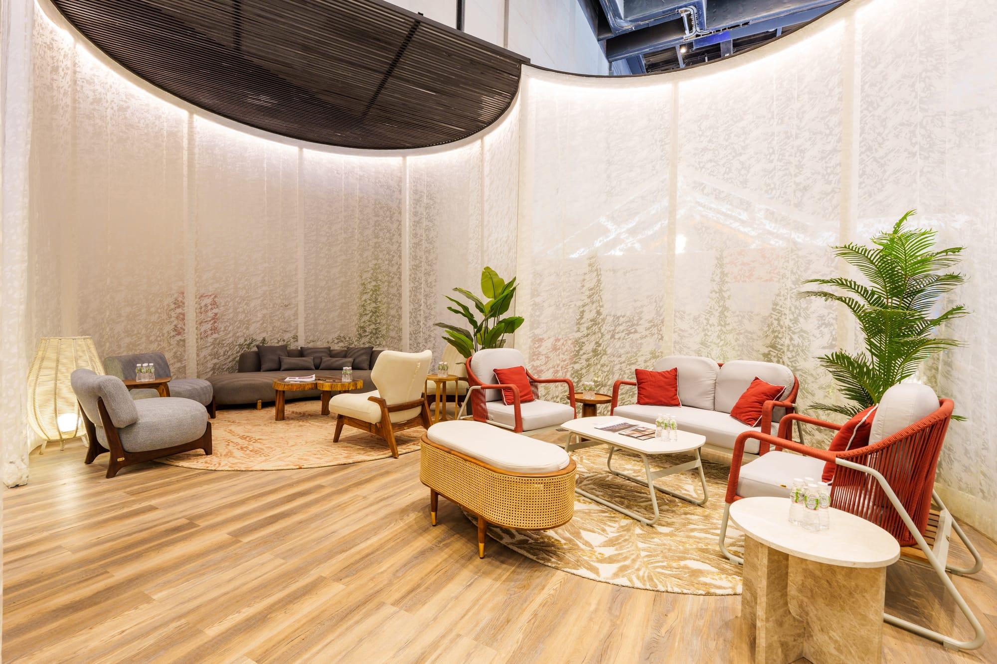 iDAC 2026 VIP Lounge — seating beneath the sculpted ceiling