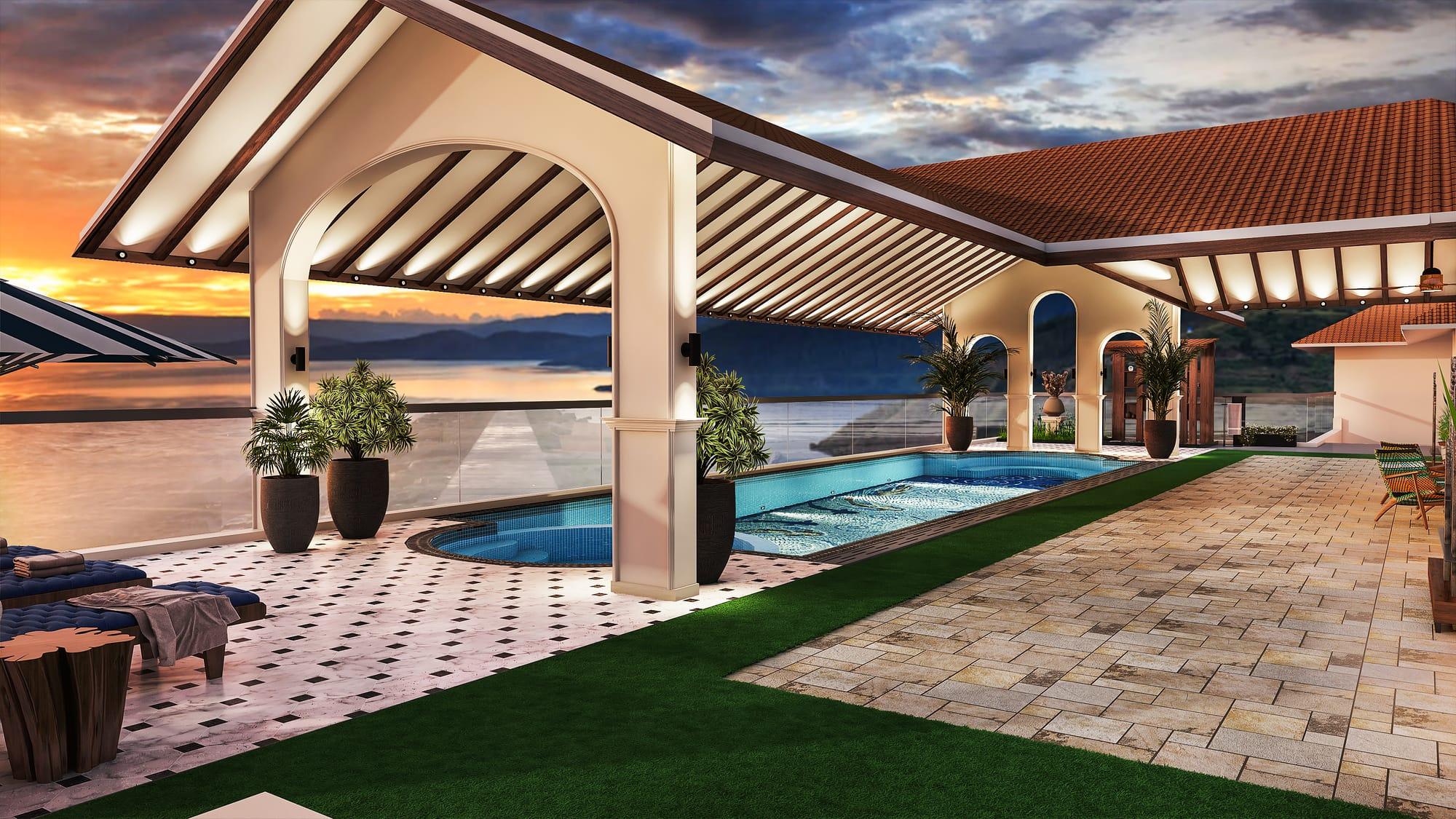 Lake View Residence YSS, Solapur — pool terrace render