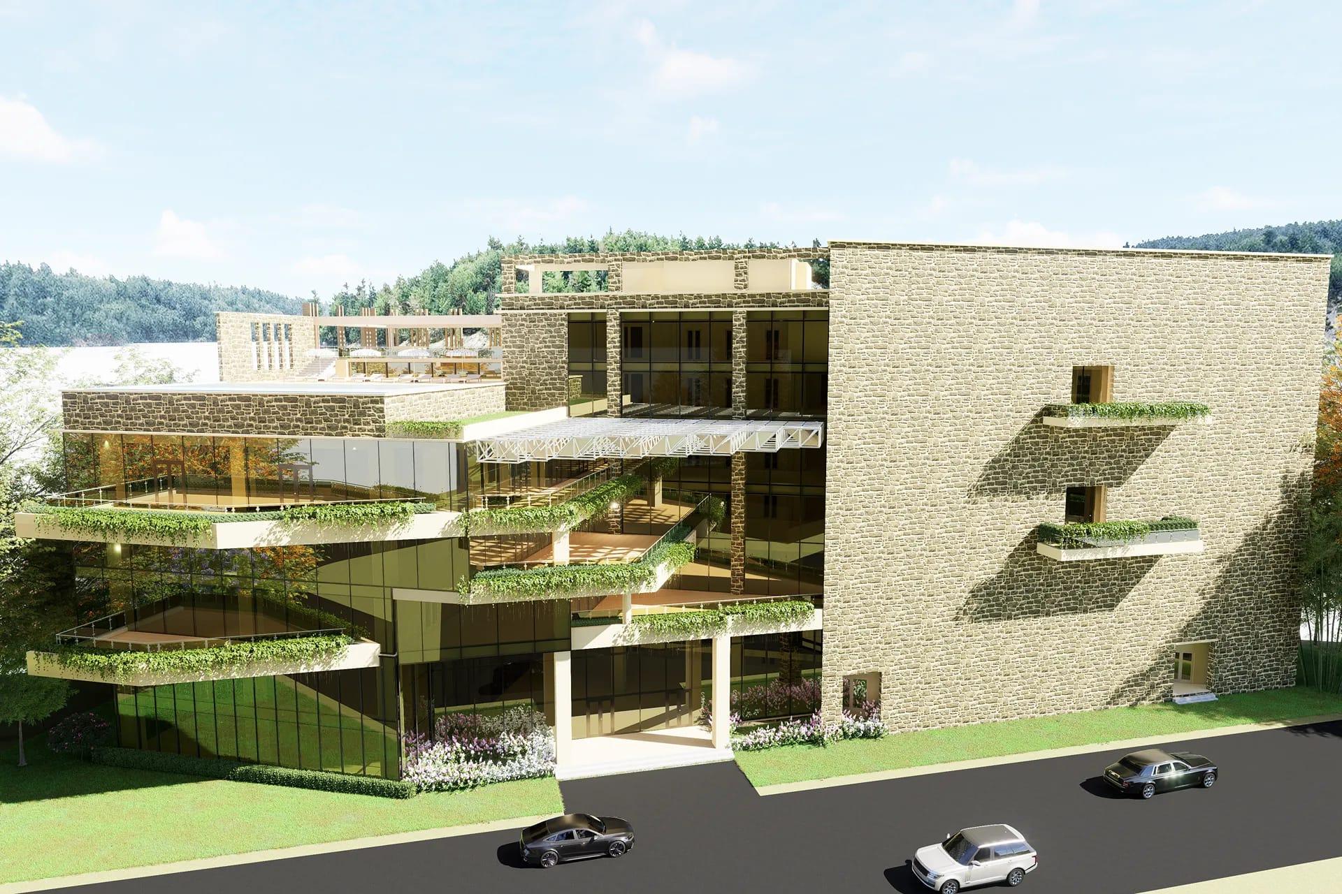 Mayfair Classic Club, Hyderabad — exterior render of the cascading biophilic clubhouse