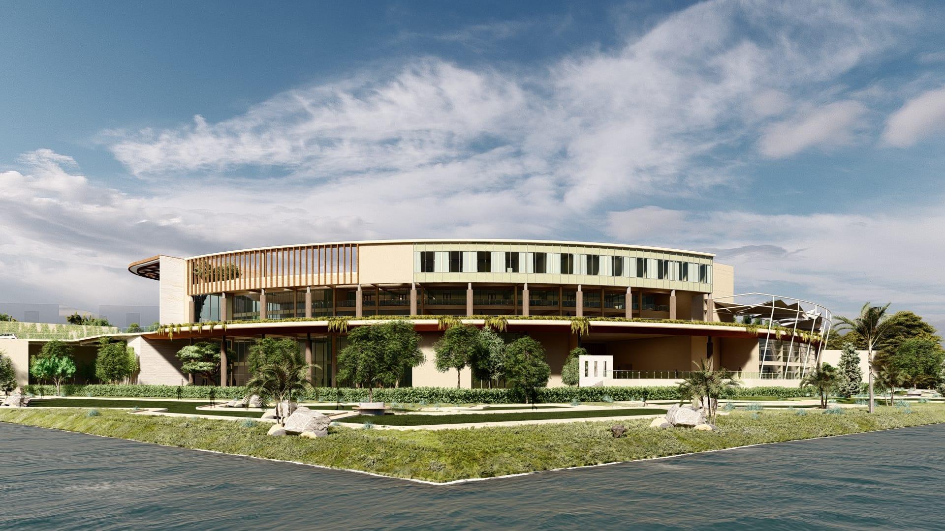 Mayfair Majestic Club, Hyderabad — lakefront exterior render